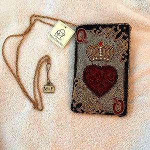 Mary Frances Queen of Hearts Handmade Beaded Cross Body Phone Bag / Club Bag